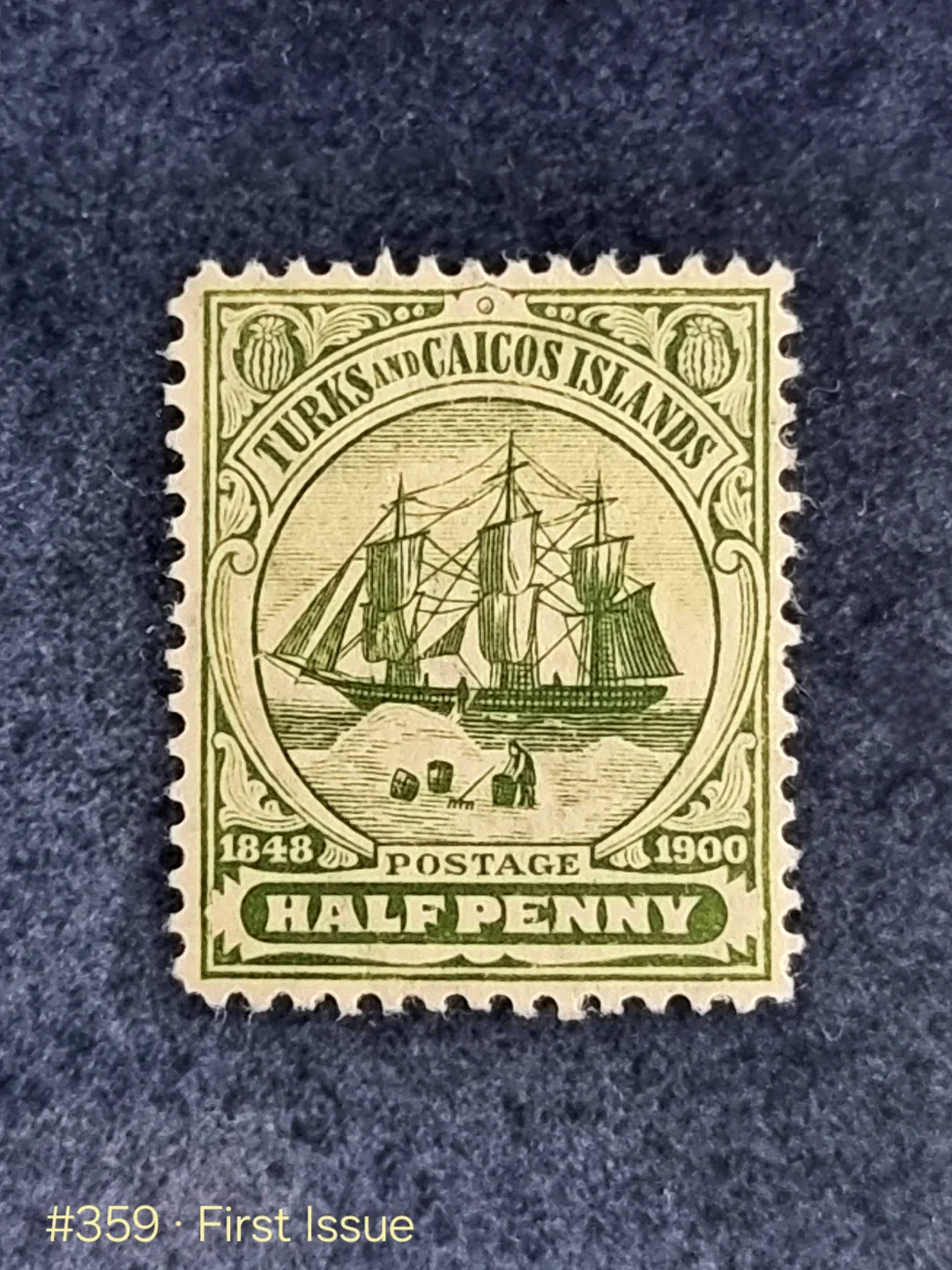 First postage stamp of Turks & Caicos Islands, 10 Nov 1900