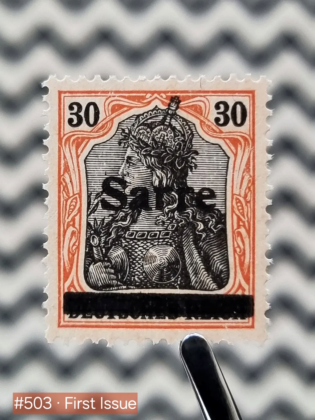 First postage stamp of Saar, 30 Jan 1920
