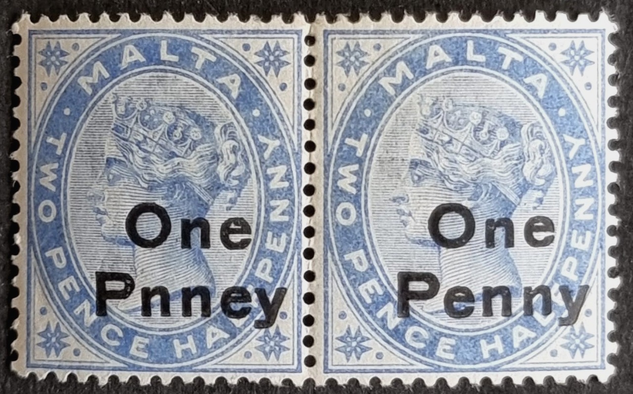 Queen Victoria 1d on 2½d dull blue in horizontal pair