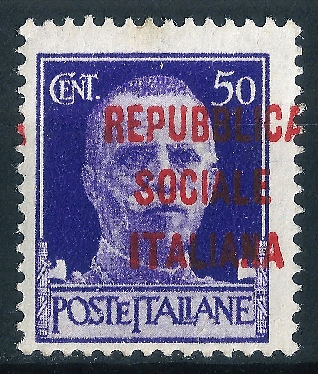 V. Emmanuel III 50c purple RSI, overprint moved on the right