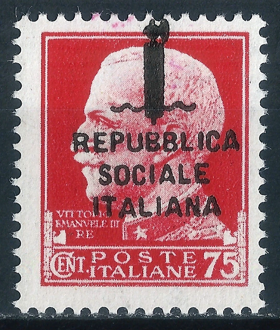 V. Emmanuel III 75c red RSI, overprint moved up